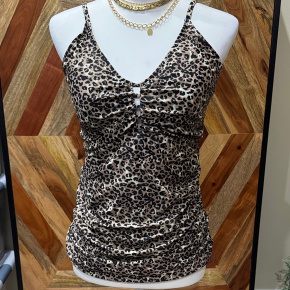 RELLECIGA Other - RELLECIGA Leopard Print Ruched Cami Top - Beige and Black